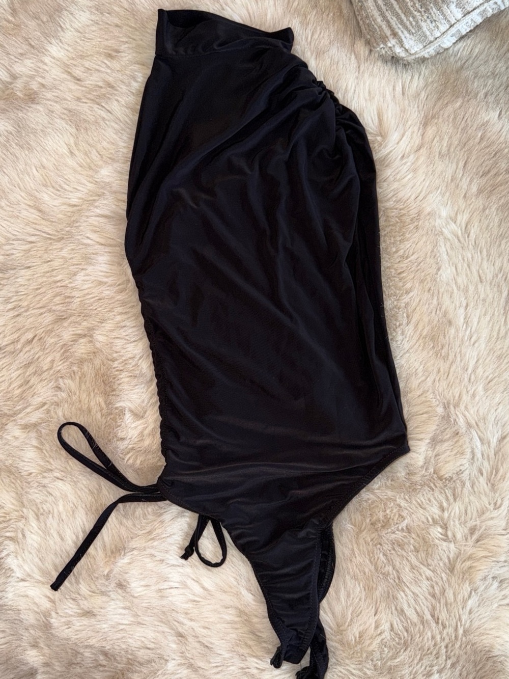 EGO Black Ruched One-Shoulder Bodysuit with Side Ties